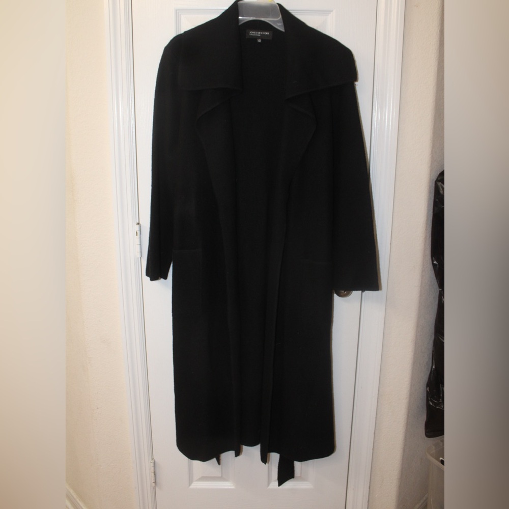 Jones New York L/XL Classic Black Wool Trench Coat